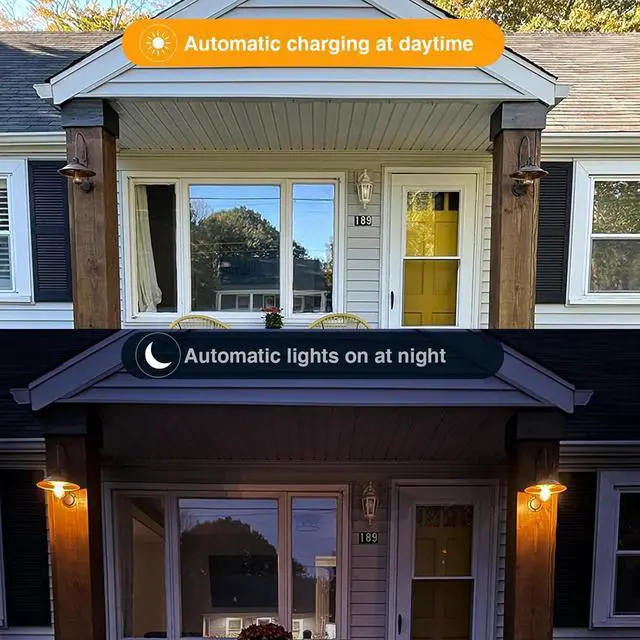 Alt view image 2 of 6 - Solar Barn Lights for Outside, 2PCS Waterproof Solar Wall Light Fixture, Rustic Vintage Metal Gooseneck Wall Mount Outdoor Lights with Gold Interior, for Outdoor Barn Shed Farmhouse Porch