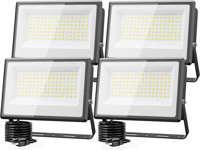 Main image of Olafus 100W Flood Lights Outdoor, 9000lm LED Work Light Plug in, 6500K Daylight White Led Flood Light Outdoor, IP66 Waterproof Security Lights for Yard Garage Stadium 4 Pack