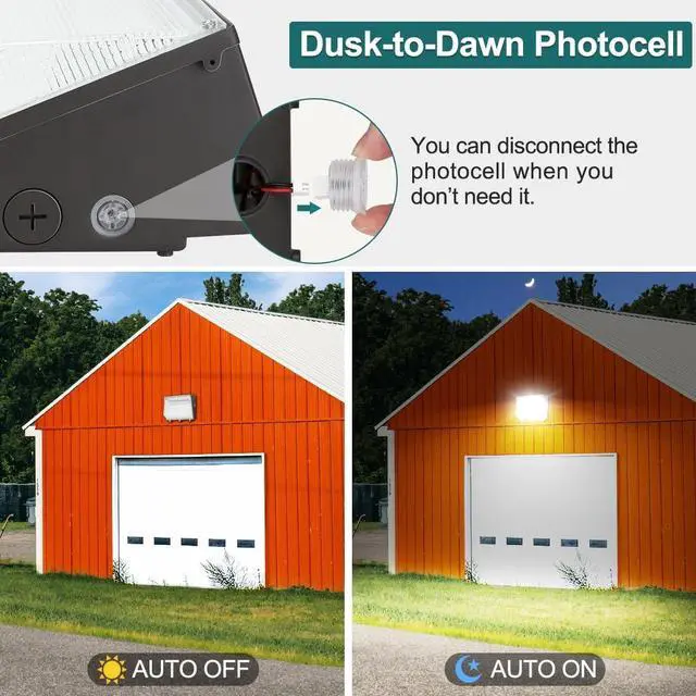 Alt view image 3 of 7 - 120W LED Wall Pack Light with Dusk-to-Dawn Photocell, 13200LM 5000K Daylight 100-277V, Waterproof Commercial Outdoor Security Lights for Parking Lot, Yard, ETL Listed