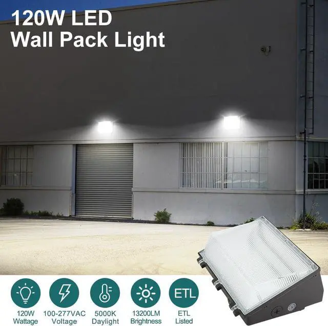Alt view image 2 of 7 - 120W LED Wall Pack Light with Dusk-to-Dawn Photocell, 13200LM 5000K Daylight 100-277V, Waterproof Commercial Outdoor Security Lights for Parking Lot, Yard, ETL Listed