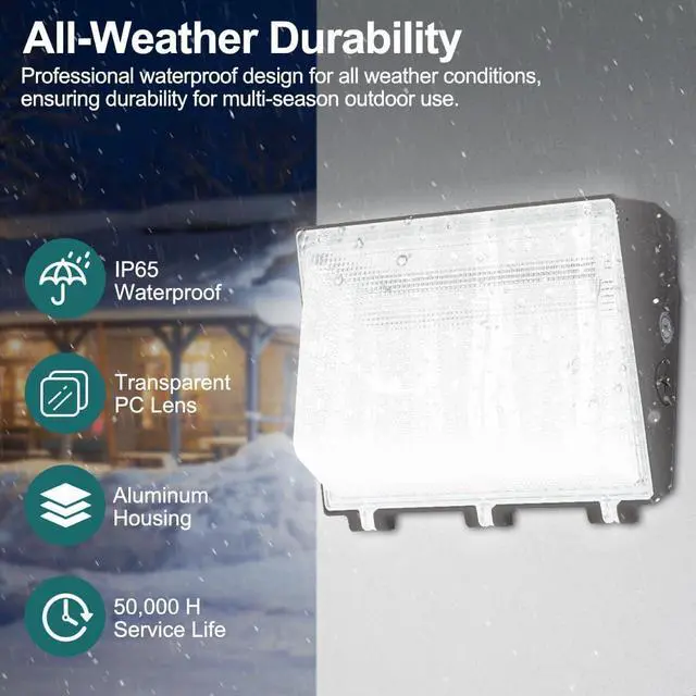 Alt view image 4 of 7 - 120W LED Wall Pack Light with Dusk-to-Dawn Photocell, 13200LM 5000K Daylight 100-277V, Waterproof Commercial Outdoor Security Lights for Parking Lot, Yard, ETL Listed