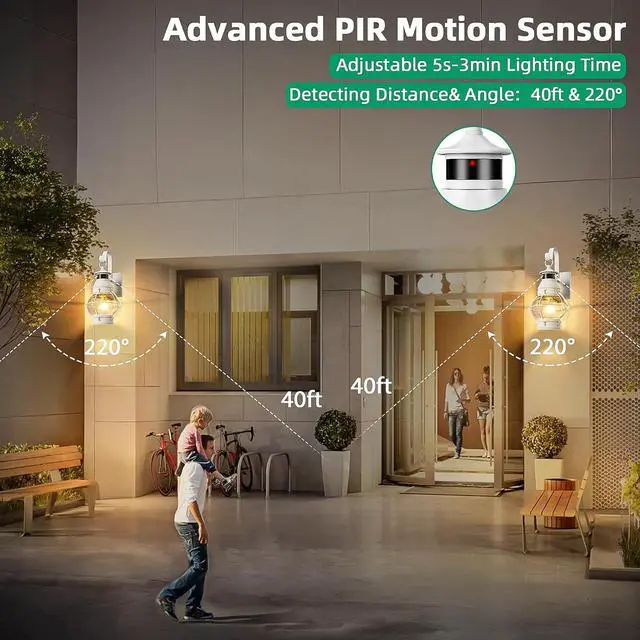 Alt view image 2 of 6 - Lamomo White Outdoor Light,Exterior Front Porch Lights for House,Dusk to Dawn Motion Sensor Lights,Waterproof Anti-Rust Wall Mount Lantern for Outside,Garage(NO Bulb)