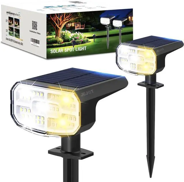 Main image of Solar Lights Outdoor Waterproof IP65, Super Bright LED, 2CCT 4 Lighting Modes 3000K/6500K Selectable, Solar Powered Yard Garden Solar Spot Lights for Outside Landscape Auto On/Off -2 Pack