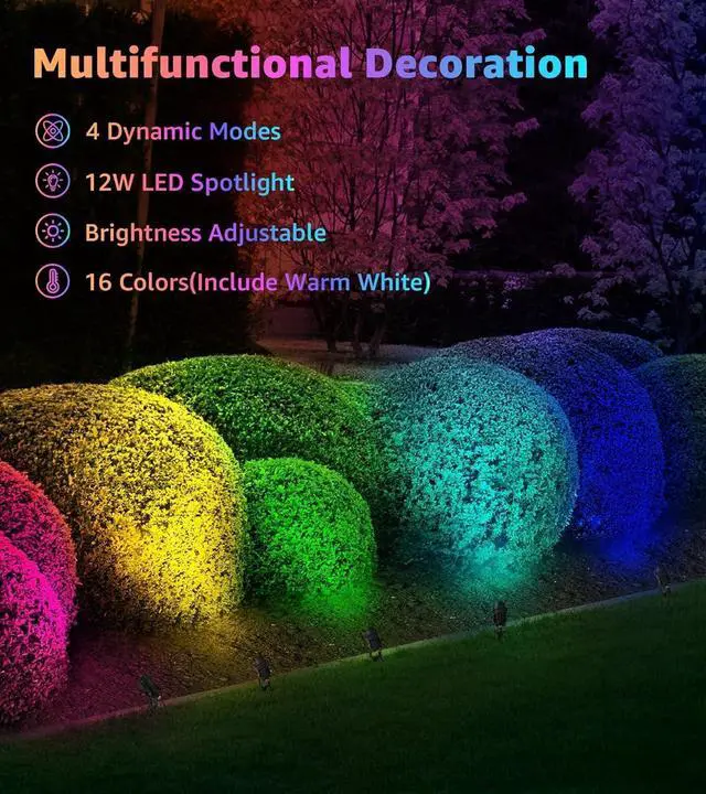Alt view image 3 of 7 - SUNVIE Halloween Spotlight Outdoor 12W RGB LED Color Changing Landscape Lights with Remote Control 120V Landscape Lighting Waterproof Spot Lights Outdoor for Yard Garden Patio Lawn Decorative, 2 Pack