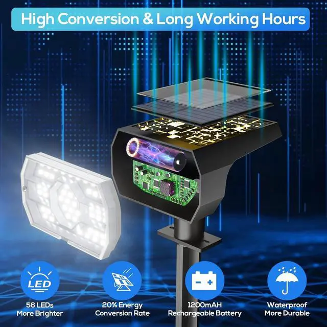 Alt view image 2 of 6 - NYMPHY Solar Lights Outdoor Waterproof IP68, 56 LED 3 Lighting Modes Solar Powered Garden Yard Spot Solar Lights for Outside Landscape- 6 Pack (Cool White)