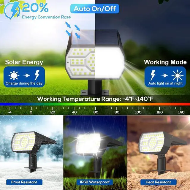 Alt view image 3 of 6 - NYMPHY Solar Lights Outdoor Waterproof IP68, 56 LED 3 Lighting Modes Solar Powered Garden Yard Spot Solar Lights for Outside Landscape- 6 Pack (Cool White)