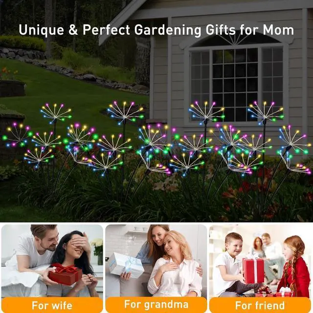 Alt view image 4 of 6 - Kwaiffeo Solar Garden Lights Outdoor Waterproof Decorative Solar Lights for Outside 2 Pack with120 LED Swaying Fairy Firework Light Yard Garden Decor, Gifts for Mother's Day Mom Grandma Women