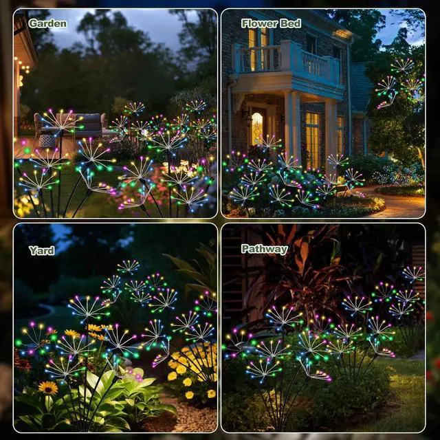 Alt view image 3 of 6 - Kwaiffeo Solar Garden Lights Outdoor Waterproof Decorative Solar Lights for Outside 2 Pack with120 LED Swaying Fairy Firework Light Yard Garden Decor, Gifts for Mother's Day Mom Grandma Women