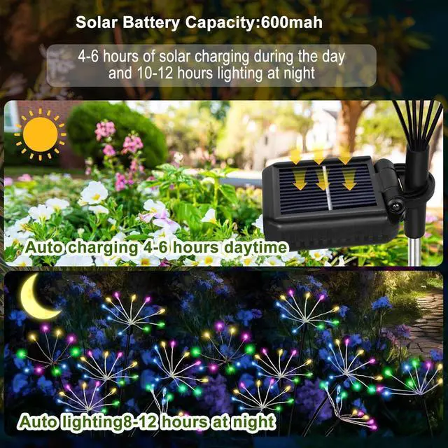 Alt view image 6 of 6 - Kwaiffeo Solar Garden Lights Outdoor Waterproof Decorative Solar Lights for Outside 2 Pack with120 LED Swaying Fairy Firework Light Yard Garden Decor, Gifts for Mother's Day Mom Grandma Women