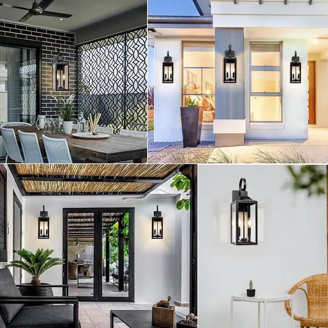 Alt view image 7 of 7 - 19" Black Outdoor Wall Lantern 2-Light, Large Outside Modern Porch Sconce Light Fixture, Industrial Porch Light Wall Mount with Glass, Waterproof Farmhouse Exterior Lamp Lighting 1 Pack