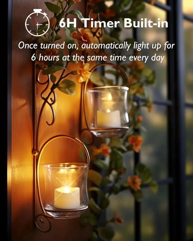 Alt view image 2 of 7 - Homemory Timer Tea Lights Candles Battery Operated, 6H Timer Built-in, Auto On Daily, Flameless LED Tealight Votives for Table Centerpieces, Lantern, Holiday Decor, Warm Lamp, No Remote, 24-Pack