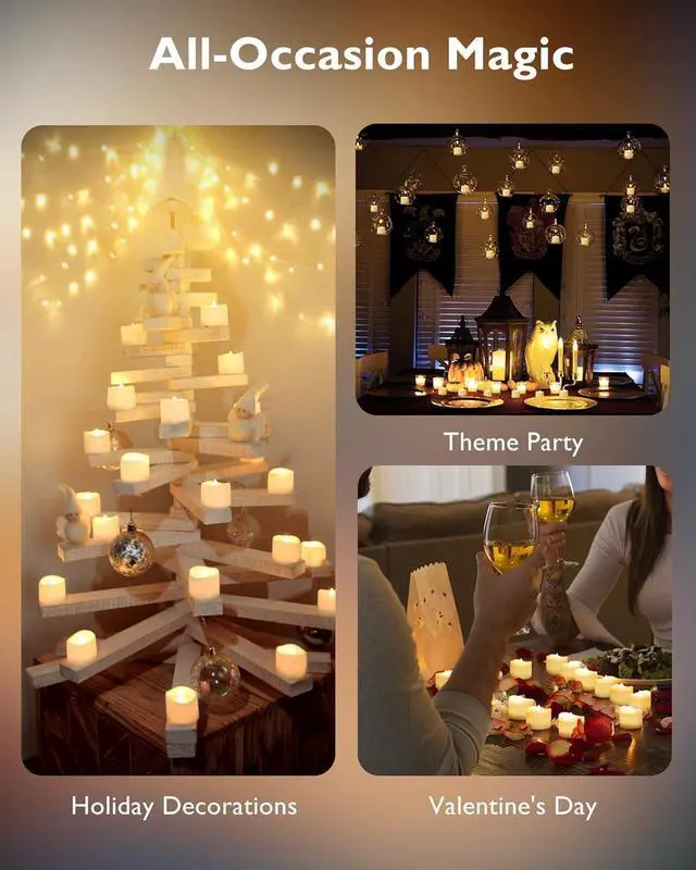 Alt view image 6 of 7 - Homemory Timer Tea Lights Candles Battery Operated, 6H Timer Built-in, Auto On Daily, Flameless LED Tealight Votives for Table Centerpieces, Lantern, Holiday Decor, Warm Lamp, No Remote, 24-Pack