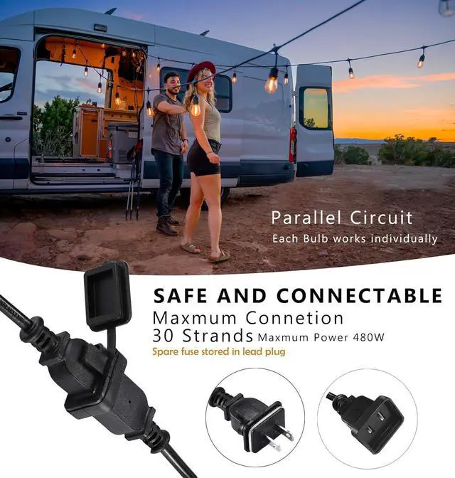 Alt view image 2 of 7 - DAMAING LED Outdoor String Lights 150FT,Shatterproof IP65 2 Pack x 75Ft Patio Lights for Heavy Duty Hanging Lights Waterproof,Outdoor Edison String Lights for Outside House Backyard,Porch,Yard