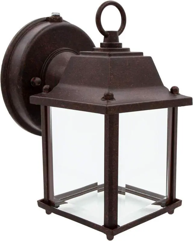 Main image of Maxxima LED Porch Lantern Outdoor Wall Light - Aged Bronze with Clear Glass, 3000K Warm White, 650 Lumens, Dusk to Dawn Photocell Light Sensor, Patio or Porch Sconce Fixture, Exterior Lighting - Brown