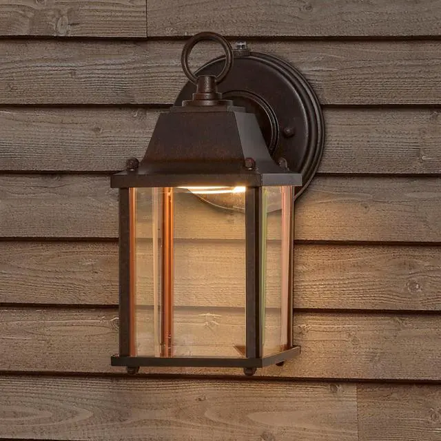 Alt view image 4 of 7 - Maxxima LED Porch Lantern Outdoor Wall Light - Aged Bronze with Clear Glass, 3000K Warm White, 650 Lumens, Dusk to Dawn Photocell Light Sensor, Patio or Porch Sconce Fixture, Exterior Lighting - Brown