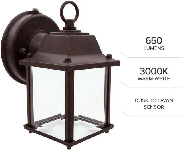 Alt view image 5 of 7 - Maxxima LED Porch Lantern Outdoor Wall Light - Aged Bronze with Clear Glass, 3000K Warm White, 650 Lumens, Dusk to Dawn Photocell Light Sensor, Patio or Porch Sconce Fixture, Exterior Lighting - Brown