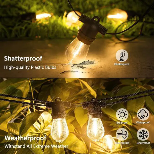 Alt view image 4 of 7 - BesLowe 48FT S14 Solar String Lights Outdoor with Remote Controller, Solar Powered Patio Lights Waterproof with LED Edison Bulbs, Dimmable Hanging Lights for Outside Backyard Porch, USB Rechargeable