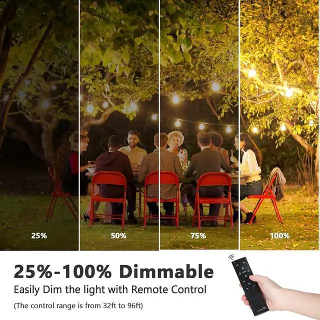 Alt view image 3 of 7 - BesLowe 48FT S14 Solar String Lights Outdoor with Remote Controller, Solar Powered Patio Lights Waterproof with LED Edison Bulbs, Dimmable Hanging Lights for Outside Backyard Porch, USB Rechargeable