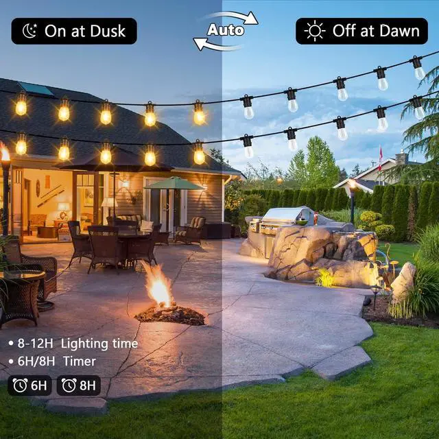 Alt view image 5 of 7 - BesLowe 48FT S14 Solar String Lights Outdoor with Remote Controller, Solar Powered Patio Lights Waterproof with LED Edison Bulbs, Dimmable Hanging Lights for Outside Backyard Porch, USB Rechargeable