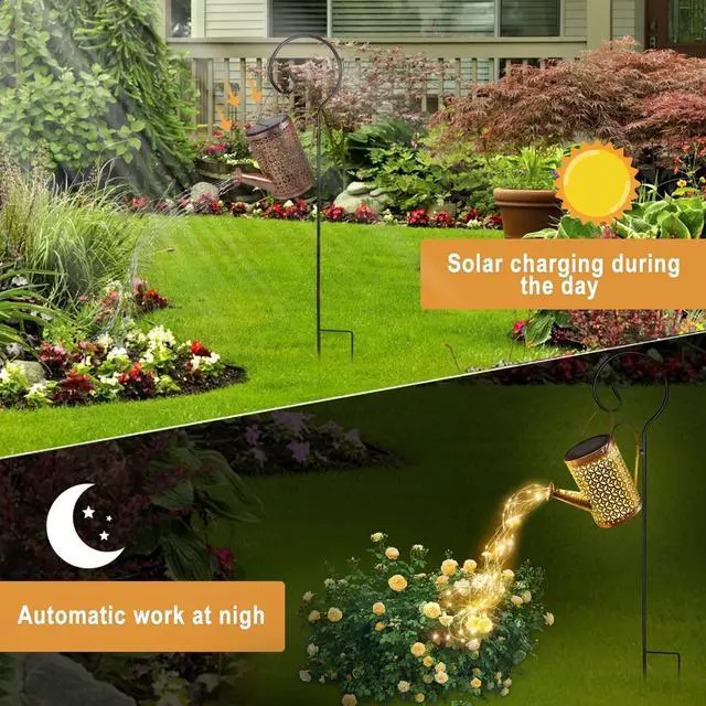 Alt view image 3 of 7 - Solar Watering Can Lights - Outdoor Garden Decor with Metal Hanging Solar Landscape Lights