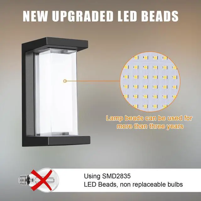 Alt view image 3 of 7 - Juyace 18w Outdoor Porch Lights Exterior Lighting Fixtures Wall Mount Rectangular Modern Patio Sconces 1800Lm 3000k Aluminum Black IP65 for Garage House Front Door Entryway (2 Pack)