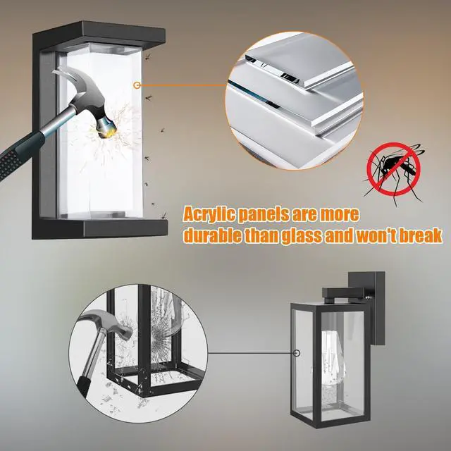 Alt view image 5 of 7 - Juyace 18w Outdoor Porch Lights Exterior Lighting Fixtures Wall Mount Rectangular Modern Patio Sconces 1800Lm 3000k Aluminum Black IP65 for Garage House Front Door Entryway (2 Pack)