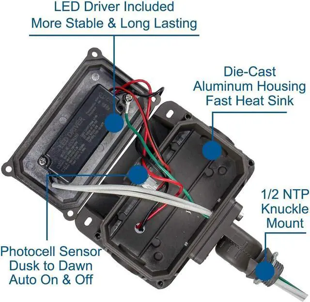 Alt view image 6 of 7 - DAKASON 30W LED Flood Light Outdoor, Dusk-to-Dawn Photocell 180° Adjustable Knuckle, 3600LM 5000K Replaces 100W HPS/MH, IP65 Waterproof Outdoor Security Lighting Fixture, ETL Listed, 4 Pack