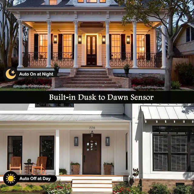 Alt view image 3 of 6 - Porch Light with Outlet, Dusk to Dawn Outdoor Lighting with Outlet Built in, Matte Black Outdoor Light Fixture with Seeded Glass, Waterproof Anti-Rust Outdoor Wall Lights for House Porch Garage Patio