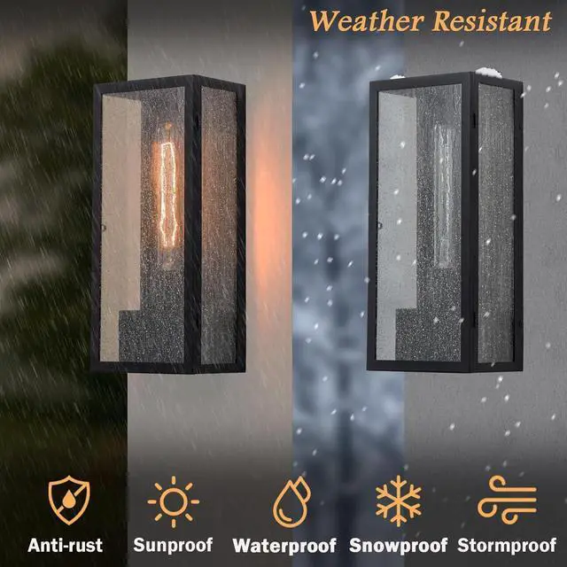 Alt view image 4 of 6 - Porch Light with Outlet, Dusk to Dawn Outdoor Lighting with Outlet Built in, Matte Black Outdoor Light Fixture with Seeded Glass, Waterproof Anti-Rust Outdoor Wall Lights for House Porch Garage Patio