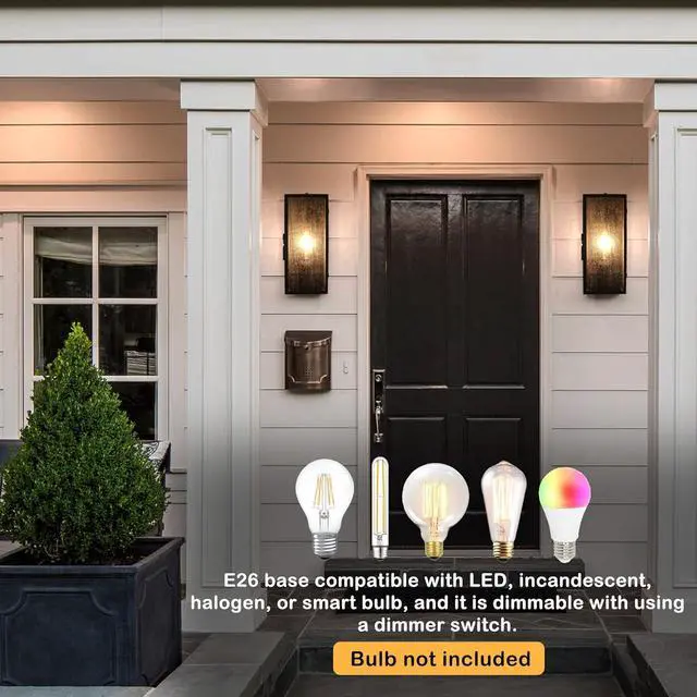 Alt view image 6 of 6 - Porch Light with Outlet, Dusk to Dawn Outdoor Lighting with Outlet Built in, Matte Black Outdoor Light Fixture with Seeded Glass, Waterproof Anti-Rust Outdoor Wall Lights for House Porch Garage Patio