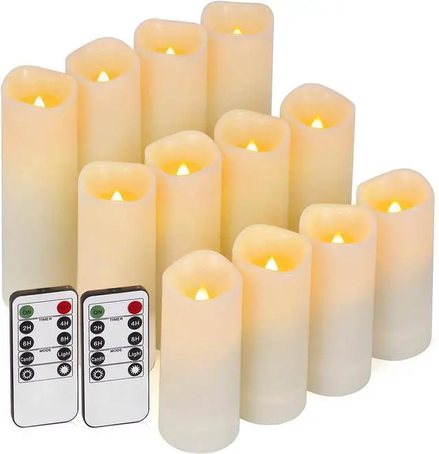 Main image of Enido 12 Pc Flameless LED Candles with Remote & Timer, Outdoor Waterproof, Flickering Electric Warm Lights for Cozy Home & Holiday Romantic Decor, Battery Operated for Party(D 2.2 x H 4/5/6