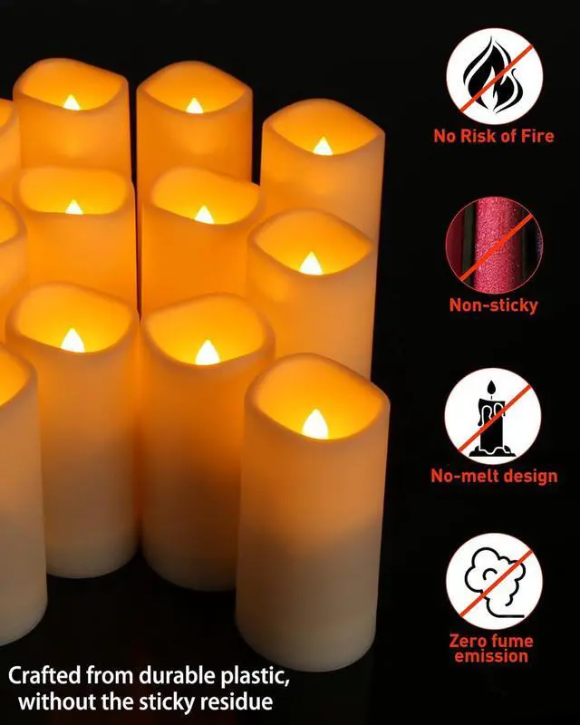 Alt view image 5 of 7 - Enido 12 Pc Flameless LED Candles with Remote & Timer, Outdoor Waterproof, Flickering Electric Warm Lights for Cozy Home & Holiday Romantic Decor, Battery Operated for Party(D 2.2 x H 4/5/6