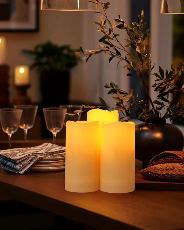 Alt view image 7 of 7 - Enido 12 Pc Flameless LED Candles with Remote & Timer, Outdoor Waterproof, Flickering Electric Warm Lights for Cozy Home & Holiday Romantic Decor, Battery Operated for Party(D 2.2 x H 4/5/6