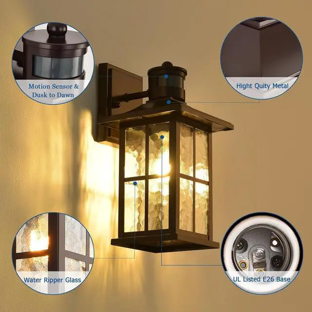 Alt view image 3 of 6 - Motion Sensor Outdoor Wall Lantern Dusk to Dawn Exterior Porch Light Fixture Brown Outside Garage Sconce Lighting Waterproof Farmhouse Wall Mount Carriage Lamp for House Patio Doorway
