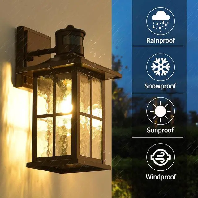 Alt view image 5 of 6 - Motion Sensor Outdoor Wall Lantern Dusk to Dawn Exterior Porch Light Fixture Brown Outside Garage Sconce Lighting Waterproof Farmhouse Wall Mount Carriage Lamp for House Patio Doorway