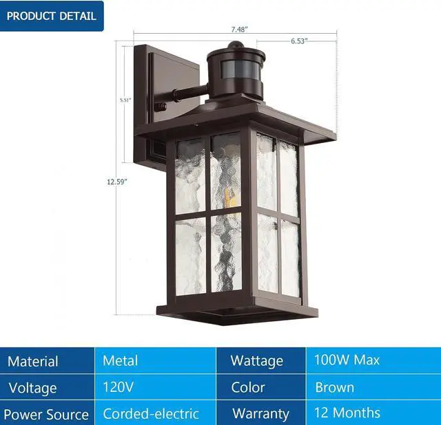 Alt view image 6 of 6 - Motion Sensor Outdoor Wall Lantern Dusk to Dawn Exterior Porch Light Fixture Brown Outside Garage Sconce Lighting Waterproof Farmhouse Wall Mount Carriage Lamp for House Patio Doorway