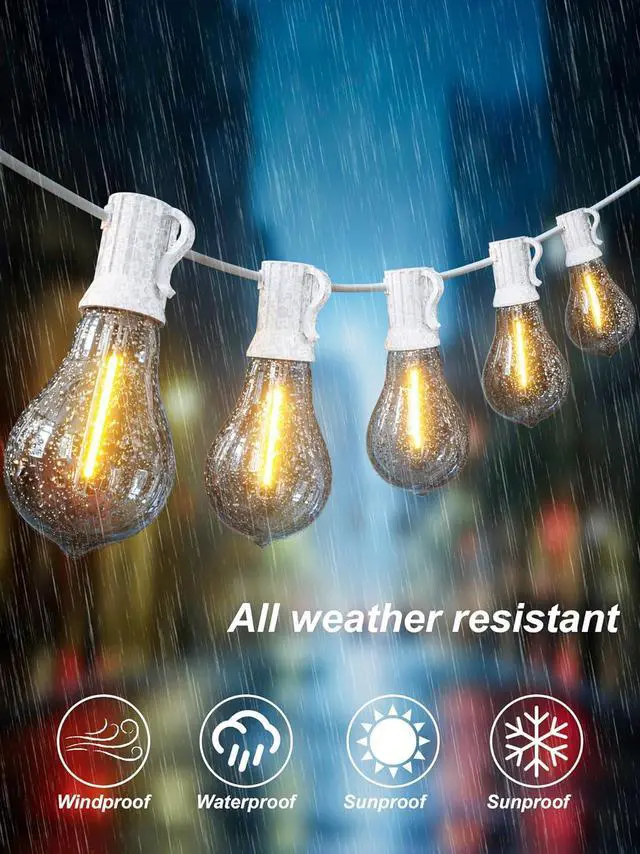 Alt view image 4 of 7 - DAMAING Outdoor String Lights 120FT Waterproof Patio Lights with 63 Plastic Dimmable Edison LED Bulbs,Connectable Outdoor Lighting for Backyard,Garden and Wedding Outside, 2200K White Cord