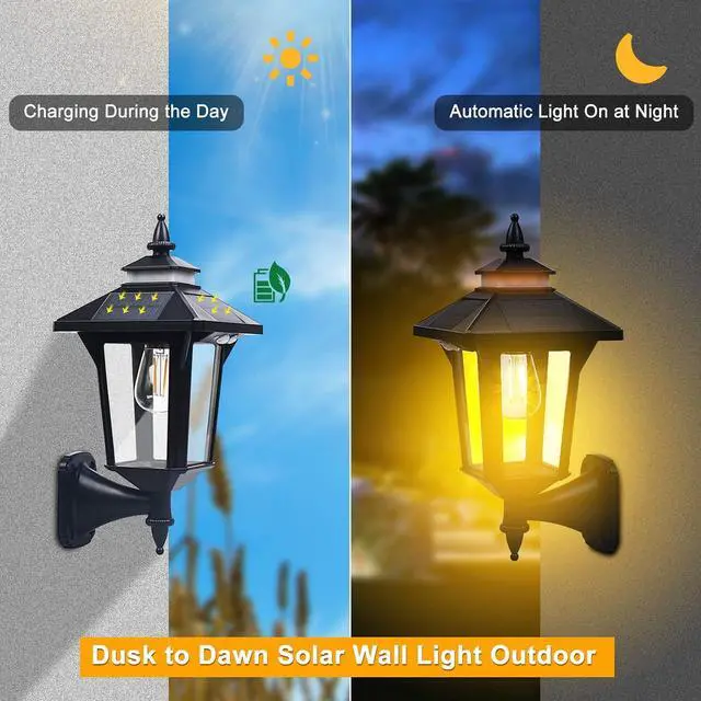 Alt view image 4 of 7 - 2 Pack Solar Wall Lantern Lights Outdoor with 3 Lighting Modes, Motion Sensor Wall Sconce, Dusk to Dawn LED Exterior Front Porch Lights Fixtures Wall Mount Waterproof for Garage House Doorway Yard