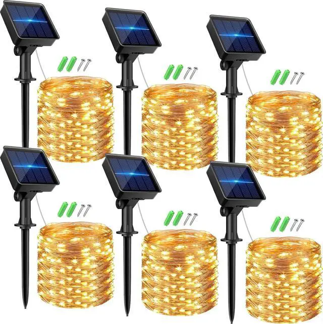 Main image of kolpop 6 Pack Solar Fairy Lights Outdoor, 32FT 80LED Solar Powered Twinkle Light Waterproof, 8 Mode Copper Wire Solar Tree Lighting for Outside Garden Yard Decorative (Warm White)