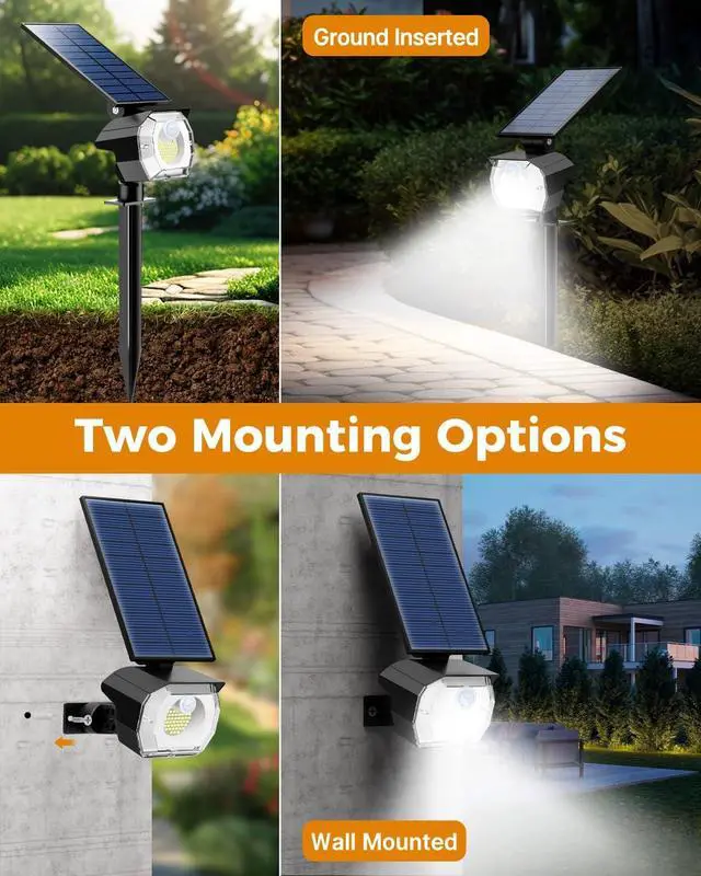 Alt view image 7 of 7 - btfarm 4 Pack Solar Spot Lights Outdoor - 52 LED Solar Motion Lights Outside Waterproof IP65, 3 Modes Solar Powered Motion Sensor Spotlights for Yard Garden Driveway Pathway Landscape, Cool White