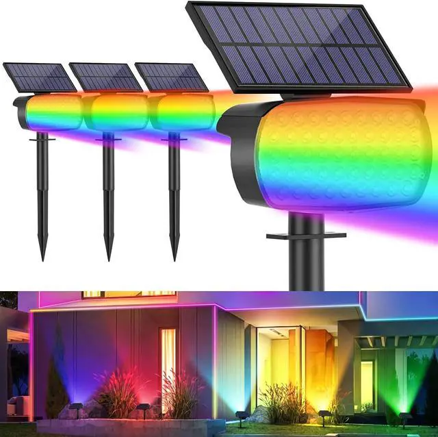 Main image of Solar Spot Lights Outdoor, Color Changing Christmas Solar Powered Lights Outdoor IP65 Waterproof, Multicolor Landscape Spotlights Large Solar Panel for Yard Garden Pathway Light 4 Pack