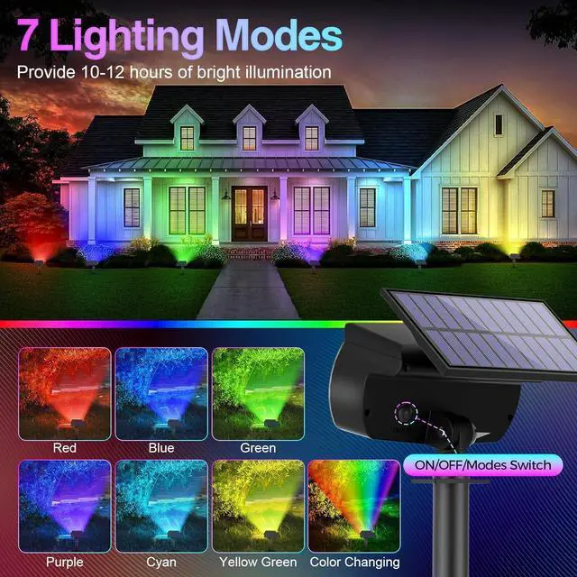 Alt view image 3 of 7 - Solar Spot Lights Outdoor, Color Changing Christmas Solar Powered Lights Outdoor IP65 Waterproof, Multicolor Landscape Spotlights Large Solar Panel for Yard Garden Pathway Light 4 Pack