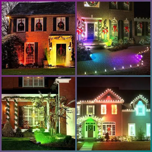 Alt view image 4 of 7 - Solar Spot Lights Outdoor, Color Changing Christmas Solar Powered Lights Outdoor IP65 Waterproof, Multicolor Landscape Spotlights Large Solar Panel for Yard Garden Pathway Light 4 Pack