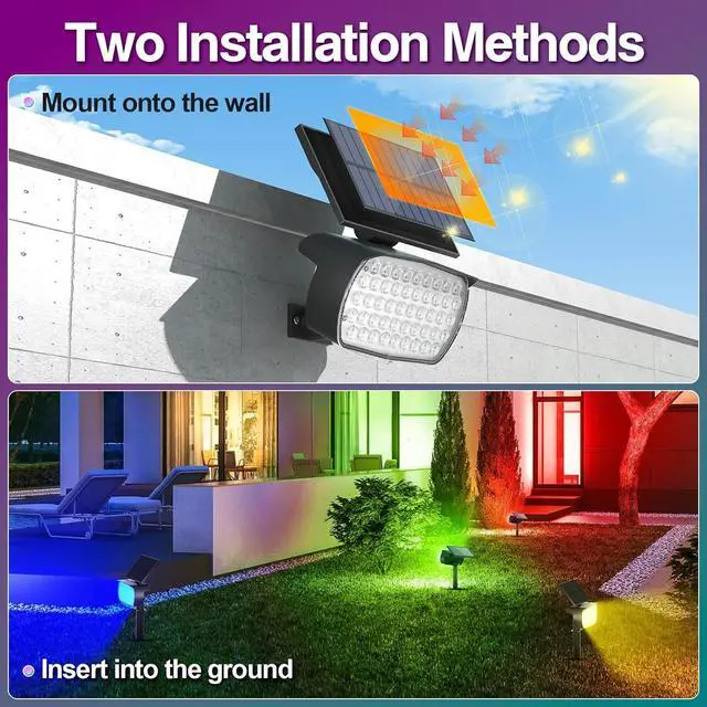 Alt view image 5 of 7 - Solar Spot Lights Outdoor, Color Changing Christmas Solar Powered Lights Outdoor IP65 Waterproof, Multicolor Landscape Spotlights Large Solar Panel for Yard Garden Pathway Light 4 Pack