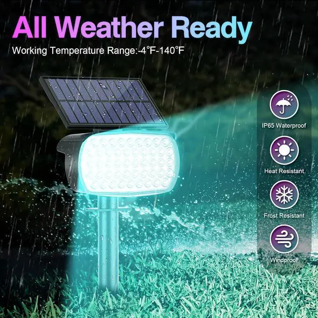Alt view image 6 of 7 - Solar Spot Lights Outdoor, Color Changing Christmas Solar Powered Lights Outdoor IP65 Waterproof, Multicolor Landscape Spotlights Large Solar Panel for Yard Garden Pathway Light 4 Pack