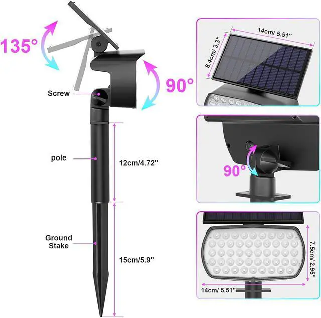 Alt view image 7 of 7 - Solar Spot Lights Outdoor, Color Changing Christmas Solar Powered Lights Outdoor IP65 Waterproof, Multicolor Landscape Spotlights Large Solar Panel for Yard Garden Pathway Light 4 Pack