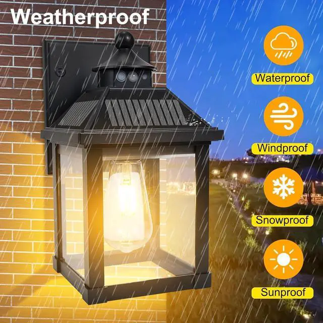 Alt view image 4 of 7 - Solar Wall Lights Outdoor, Dusk to Dawn Solar Sconces, Motion Sensor Porch Lights Waterproof with 3 Lighting Modes, Exterior Wall Lantern Outside for Patio Garage Entryway Garden Shed