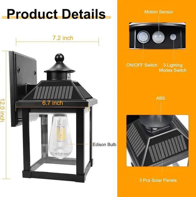 Alt view image 5 of 7 - Solar Wall Lights Outdoor, Dusk to Dawn Solar Sconces, Motion Sensor Porch Lights Waterproof with 3 Lighting Modes, Exterior Wall Lantern Outside for Patio Garage Entryway Garden Shed
