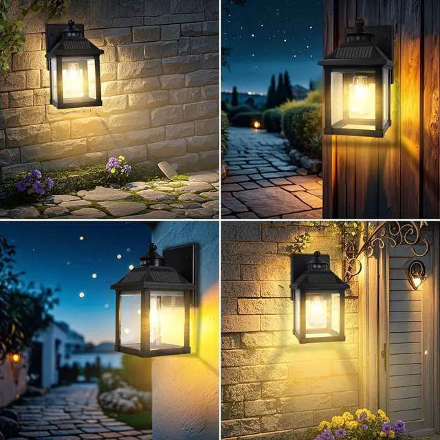 Alt view image 7 of 7 - Solar Wall Lights Outdoor, Dusk to Dawn Solar Sconces, Motion Sensor Porch Lights Waterproof with 3 Lighting Modes, Exterior Wall Lantern Outside for Patio Garage Entryway Garden Shed