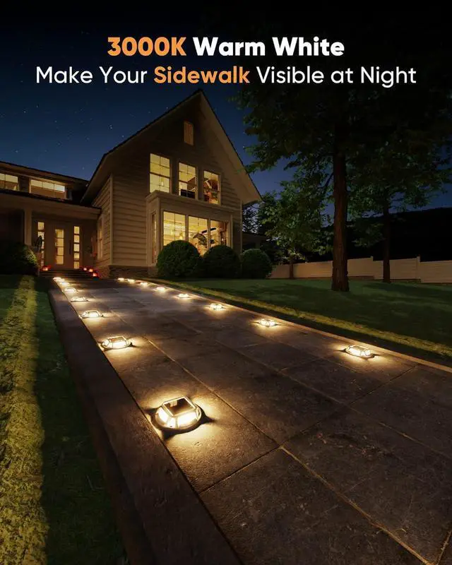 Alt view image 5 of 7 - JACKYLED 8-Pack Solar Deck Lights Outdoor, 12 LED Solar Dock Lights Marine Waterproof, Dusk to Dawn Solar Lights for Backyard Sidewalk Garden Pathway Walkway Patio Backyard (Warm White)